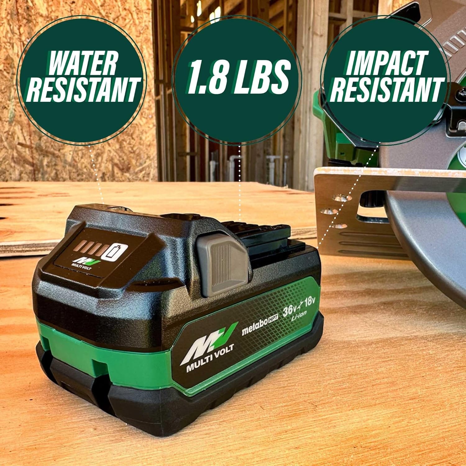 Metabo HPT MultiVolt Battery | 36V/18V, 2.5Ah/5.0Ah, Lithium Ion, Slide Style | 371751M(Next Gen 18V/36V MultiVolt™ Battery)