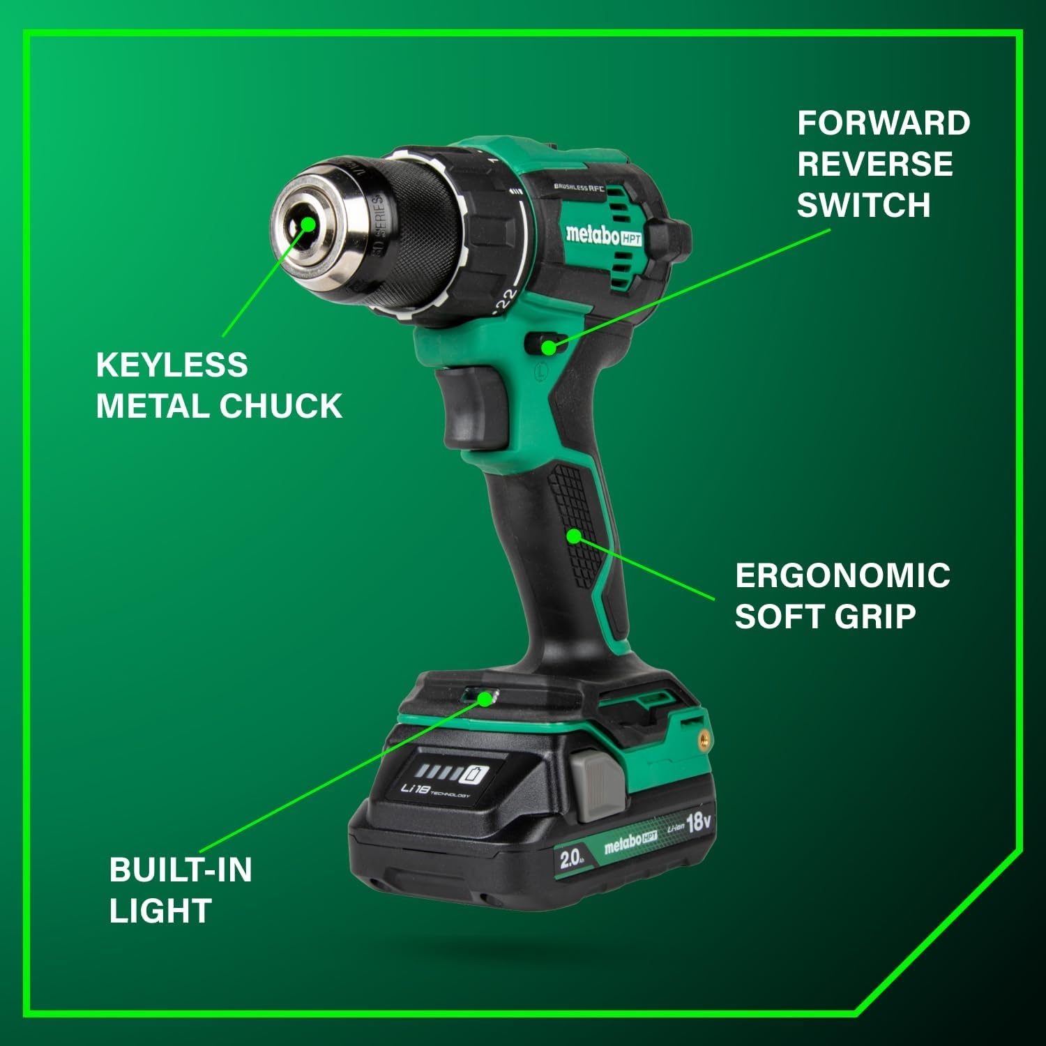 Metabo HPT 18V MultiVolt 1/2″ Cordless Brushless Driver Drill Kit, High Power Drill Set with Bag, 2 Lithium-Ion Metabo Batteries and Charger, Compact Lightweight Power Driver, DS18DEX(DS18DEX (Next Gen Model))