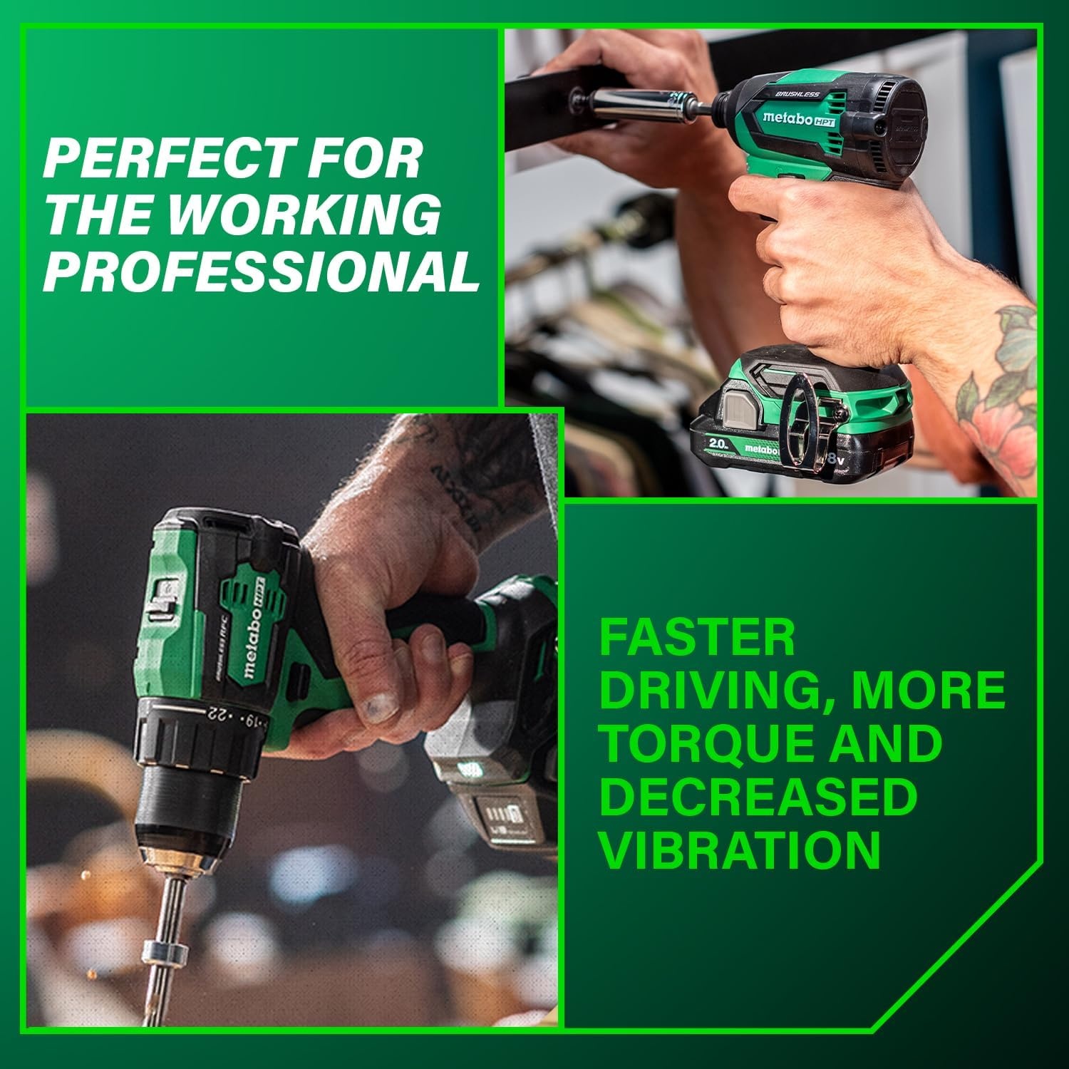 Metabo HPT 18V MultiVolt Cordless Brushless Driver Drill & Impact Driver Combo Kit, Power Tool Kit, 2 Lithium-Ion Metabo HPT Batteries and Charger, High Torque, Compact Lightweight Design, KC18DEXQB(KC18DEXQB Only)