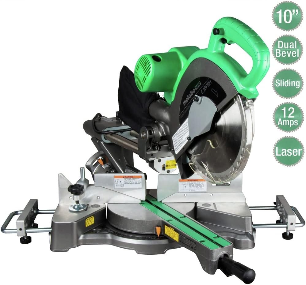 Metabo HPT 10-Inch Sliding Compound Miter Saw, Adjustable Laser Guide, Double Bevel, Electronic Speed Control, 12 Amp Motor, Electric Brake (C10FSHS)(Miter Saw Only)