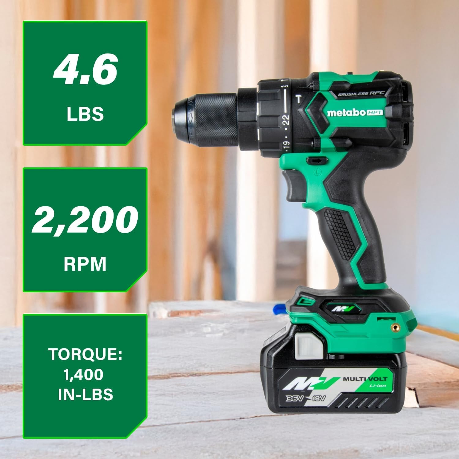 Metabo HPT 36V MultiVolt™ Cordless Brushless 1/2″ Hammer Drill Kit, Power Drill Kit with Lithium-Ion Metabo Batteries , Case and Charger, Compact Lightweight Power Tool, DV36DC(DV36DC Only)