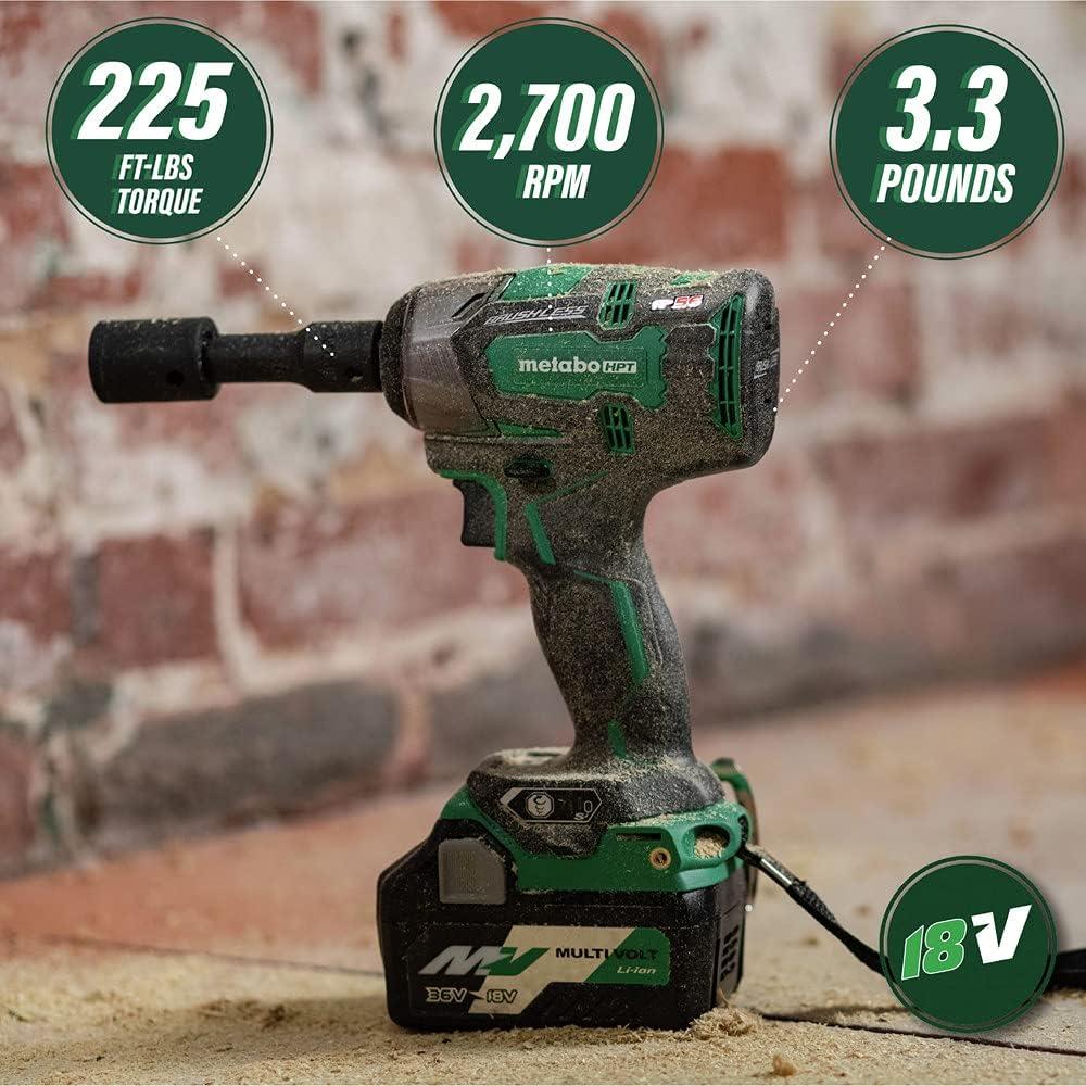 Metabo HPT 18V Cordless Impact Wrench | 225′-LBS of Torque | 1/2″ Square Drive | IP56 Compliant | LED Light | 4-Stage Electronic Speed Switch | Brushless | Tool Only – No Battery | WR18DBDL2Q4