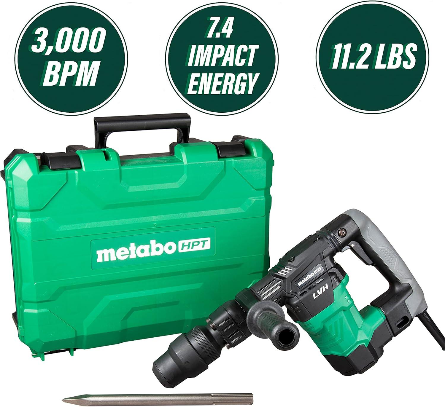 Metabo HPT Demolition Hammer, 11.5 lbs., SDS Max, Low Vibration Handle, 7.4 ft-lbs. Impact Energy, Aluminum Connecting Rod, 1-Year Warranty (H41MB2)