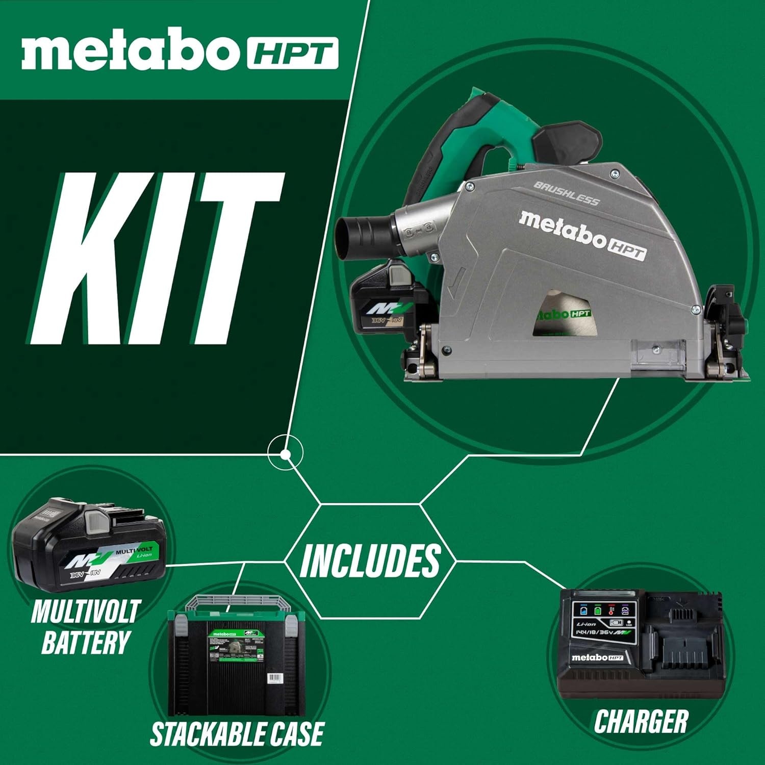Metabo HPT 36V MultiVolt 6-1/2″ Cordless Track Saw Kit, Adjustable Bevel -1 to 46°, Over 2-1/2″ Cutting Depth, Lightweight Design, Includes 4.0Ah Metabo Battery and Rapid Charger, C3606DPA