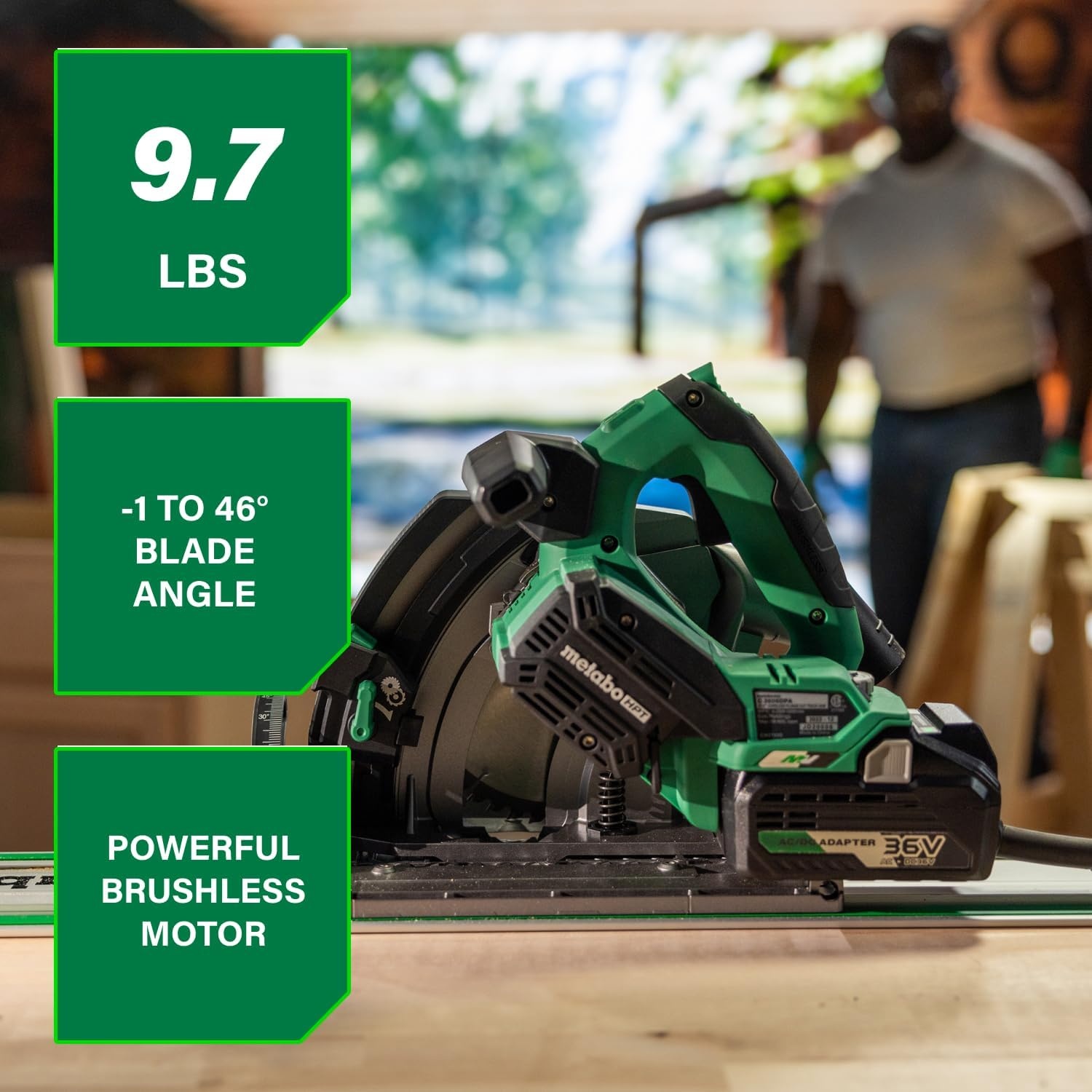 Metabo HPT 36V MultiVolt 6-1/2″ Cordless Track Saw Kit, Adjustable Bevel -1 to 46°, Over 2-1/2″ Cutting Depth, Lightweight Design, Includes 4.0Ah Metabo Battery and Rapid Charger, C3606DPA