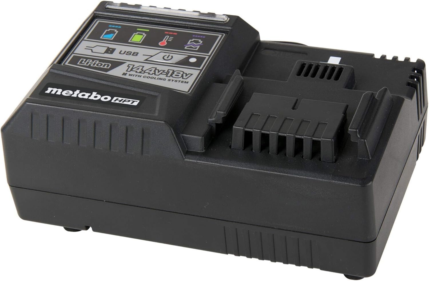 Metabo HPT Rapid Battery Charger | 18V, Lithium-Ion, Slide Style Batteries | USB Port | UC18YSL3M(w/ Rapid Battery Charger)