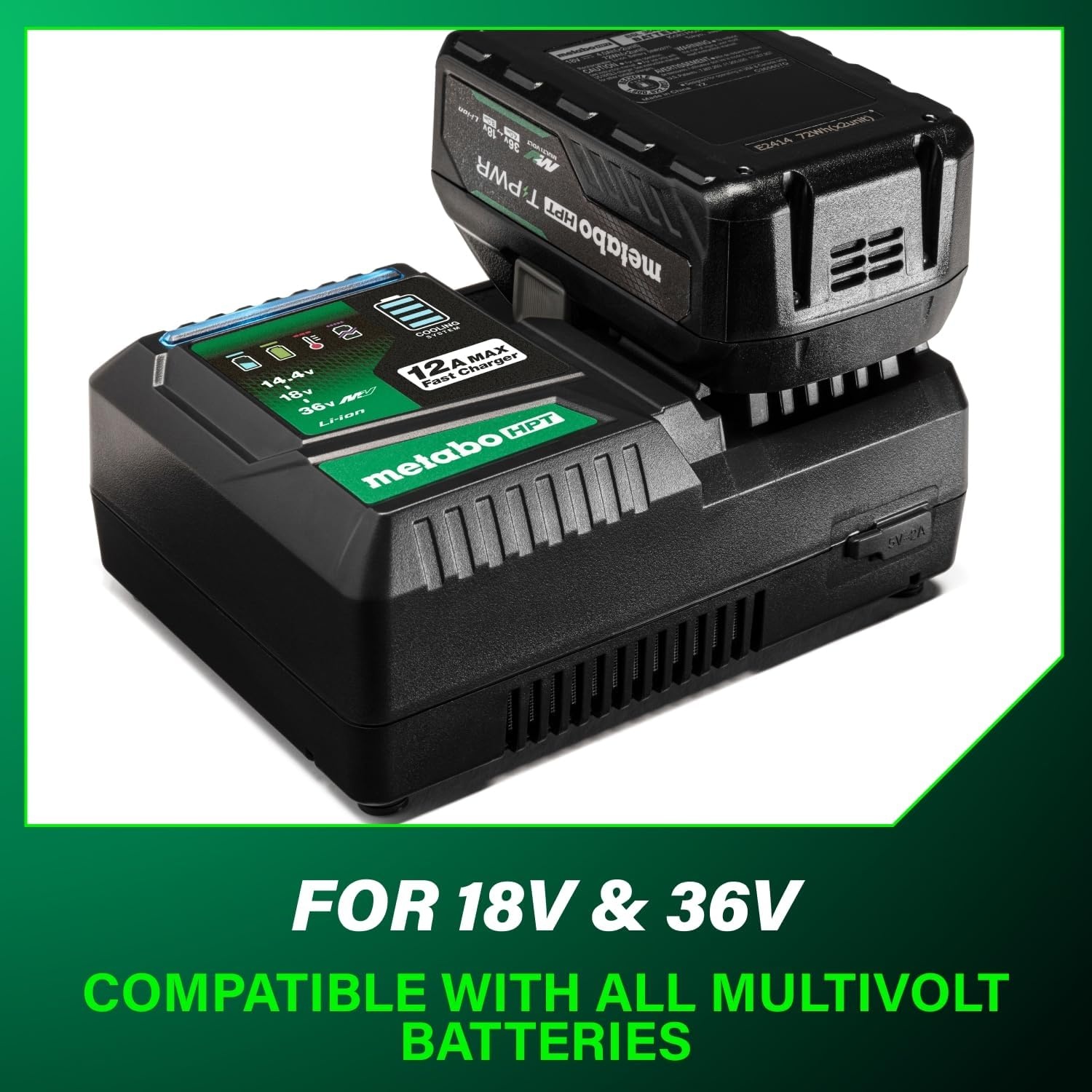 Metabo HPT 12.0A Quick Charger, 18V/36V MultiVolt Battery Charger, Fast Charging with USB Port, 50% Reduced Charging Times, Compatible with Metabo HPT 18V, 36V, and MultiVolt Batteries, UC36YSL2