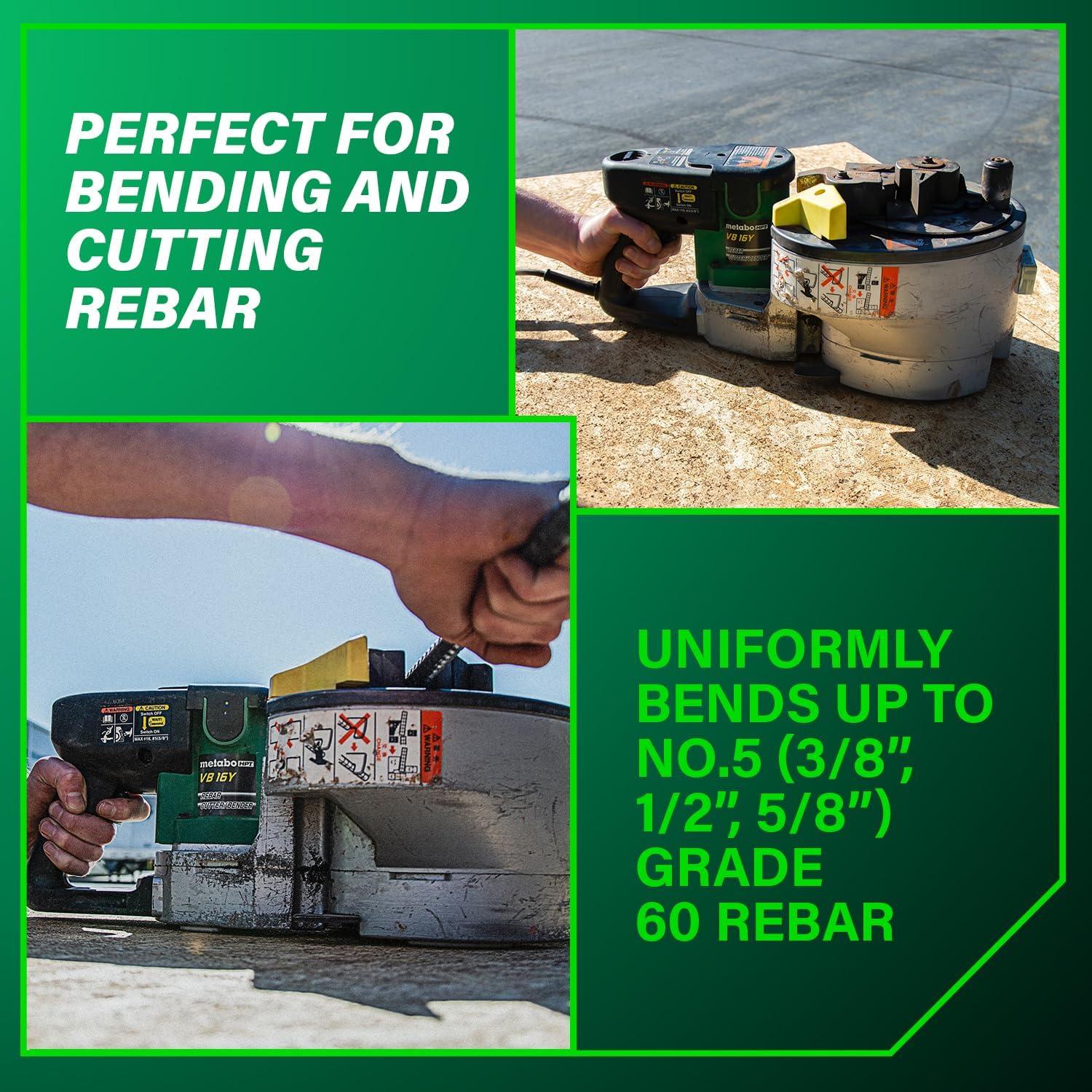 Metabo HPT Portable Rebar Bender and Cutter, 8-Amp Motor, Grade 60 rebar, Maximum 180° Angle, Variable Speed Trigger, Lightweight Design, Precision Bends and Cuts, VB16Y(Corded Electric)