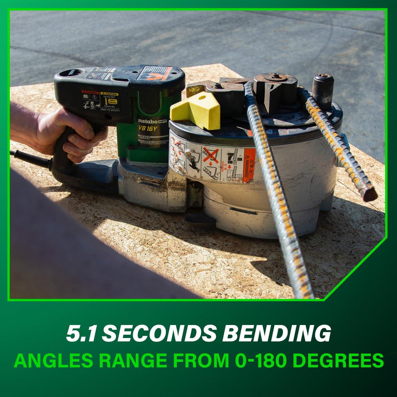 Metabo HPT Portable Rebar Bender and Cutter, 8-Amp Motor, Grade 60 rebar, Maximum 180° Angle, Variable Speed Trigger, Lightweight Design, Precision Bends and Cuts, VB16Y(Corded Electric)