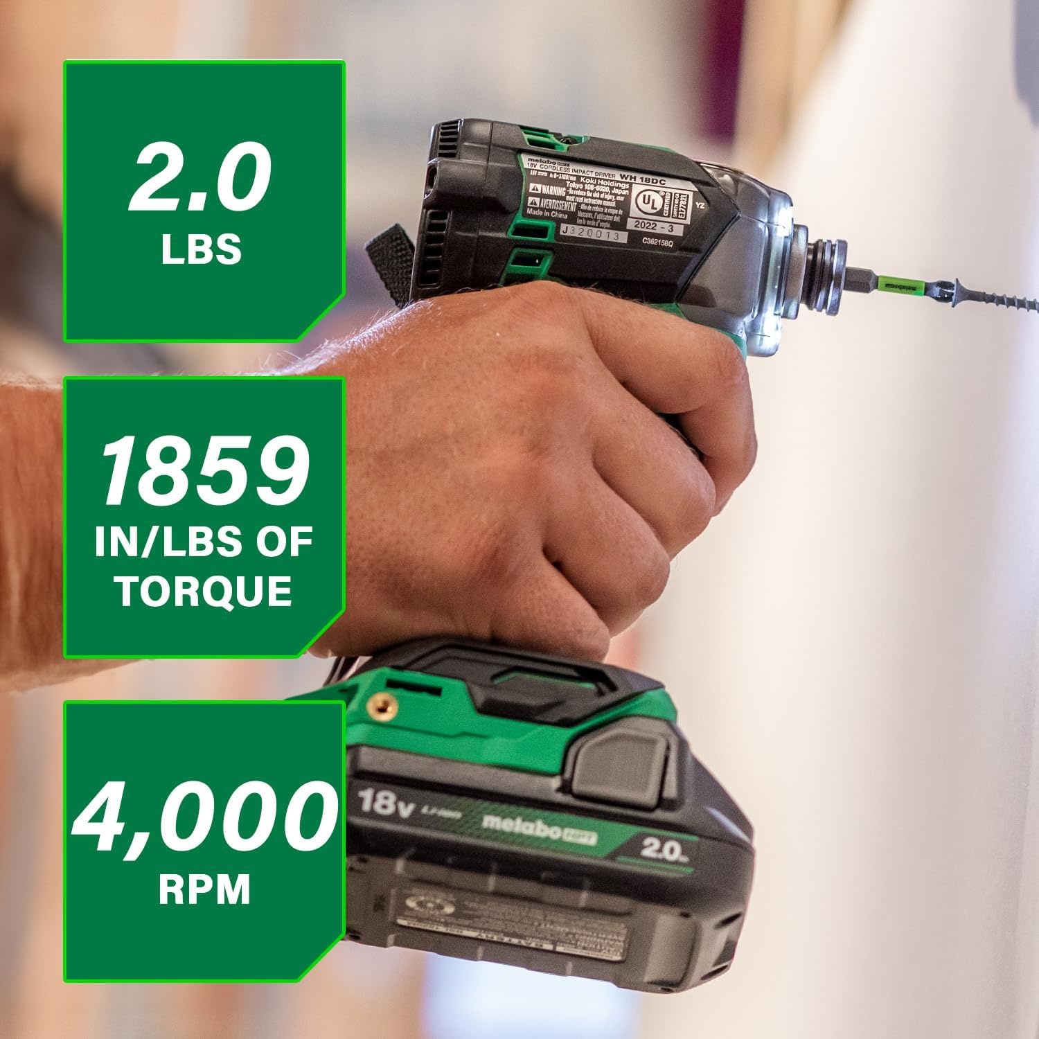 Metabo HPT 18V MultiVolt Cordless Triple Hammer BOLT Impact Driver Set, Power Impact Driver Kit with Case, 2 Lithium-Ion Batteries and Charger, 1/4-Inch Chuck, Compact LightWeight Power Tool, WH18DC(WH18DC (Next Gen Model))