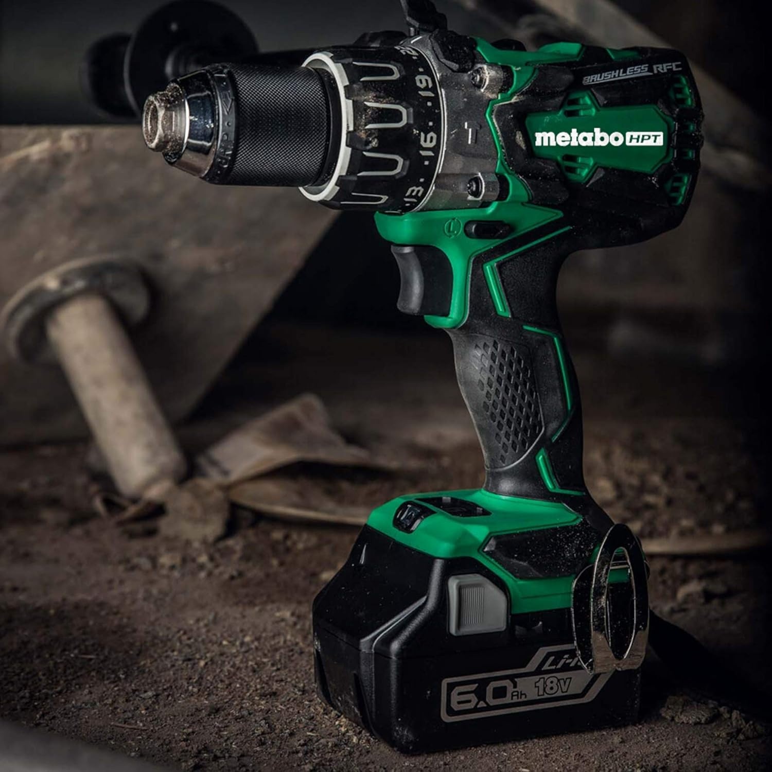 Metabo HPT 18V Cordless Brushless Hammer Drill Kit, include 2-18V 6.0Ah Lithium Ion Slide-Type Batteries, Reactive Force Control, 1,205 In/Lbs of Turning Torque (DV18DBL2)(Metabo HPT DV18DBL2)