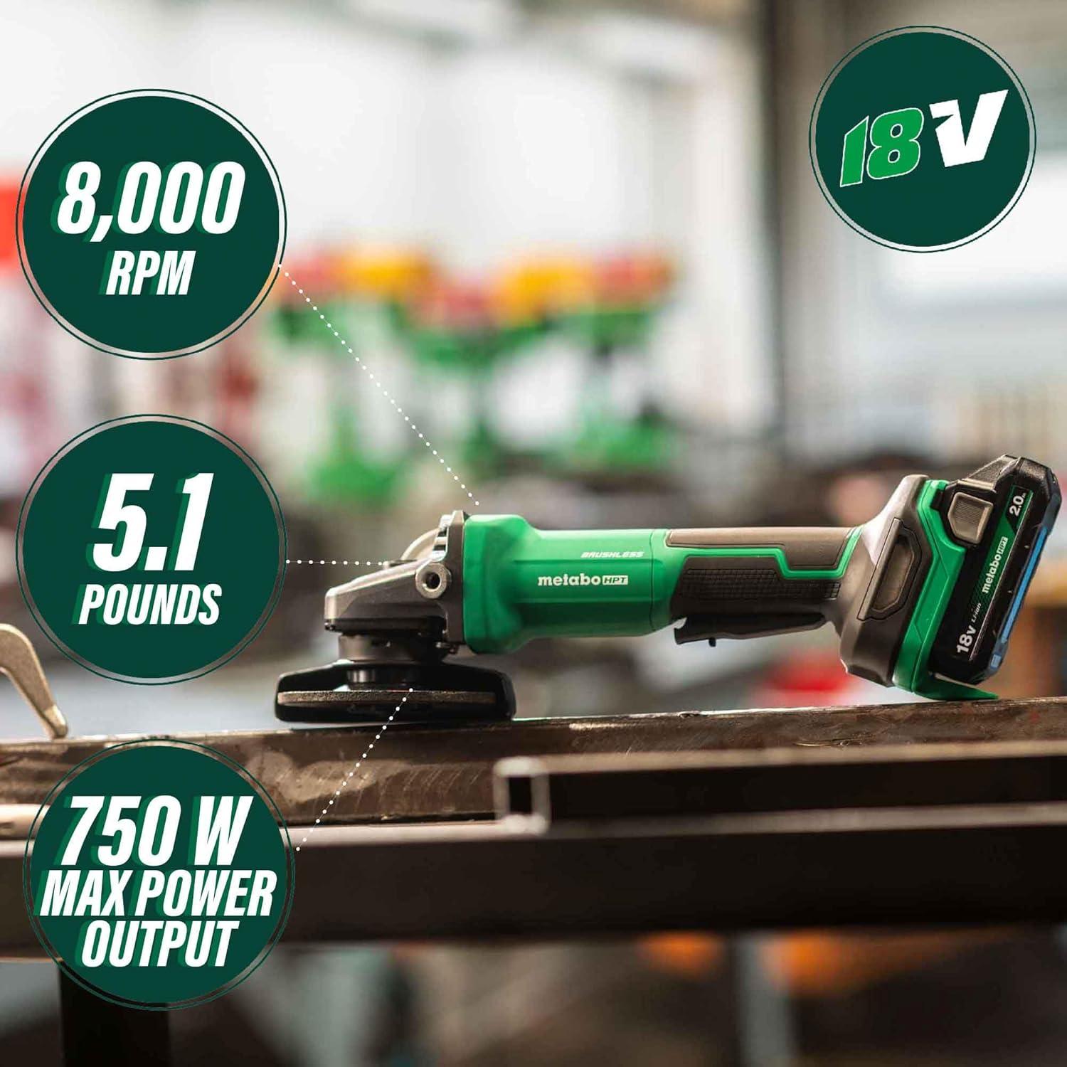 Metabo HPT 18V MultiVolt™ Cordless Angle Grinder | 4-1/2-Inch | Tool Only – No Battery | Paddle Switch | G18DBALQ4(G1812DFQ4 (Next Gen Model))