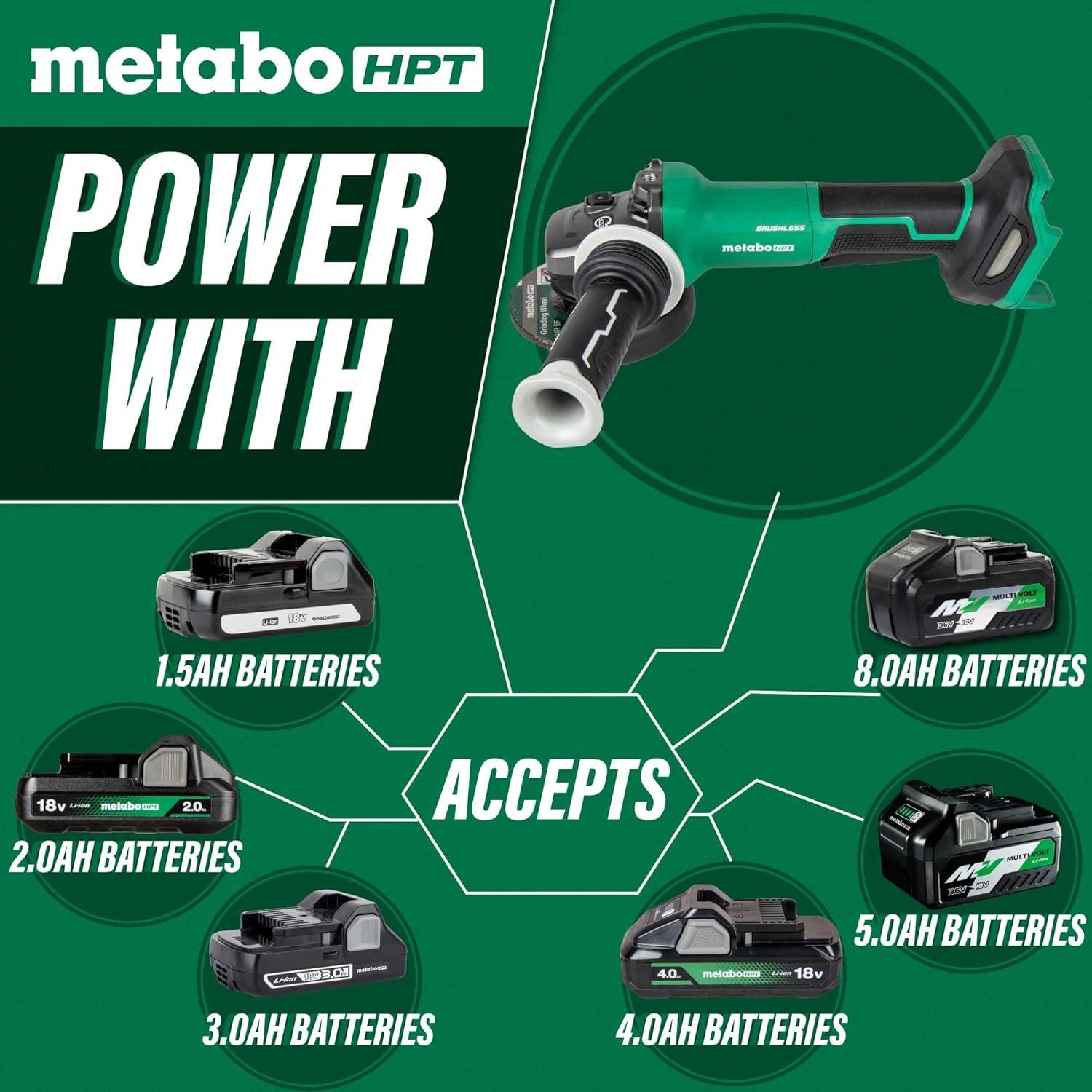 Metabo HPT 18V MultiVolt™ Cordless Angle Grinder | 4-1/2-Inch | Tool Only – No Battery | Paddle Switch | G18DBALQ4(G1812DFQ4 (Next Gen Model))