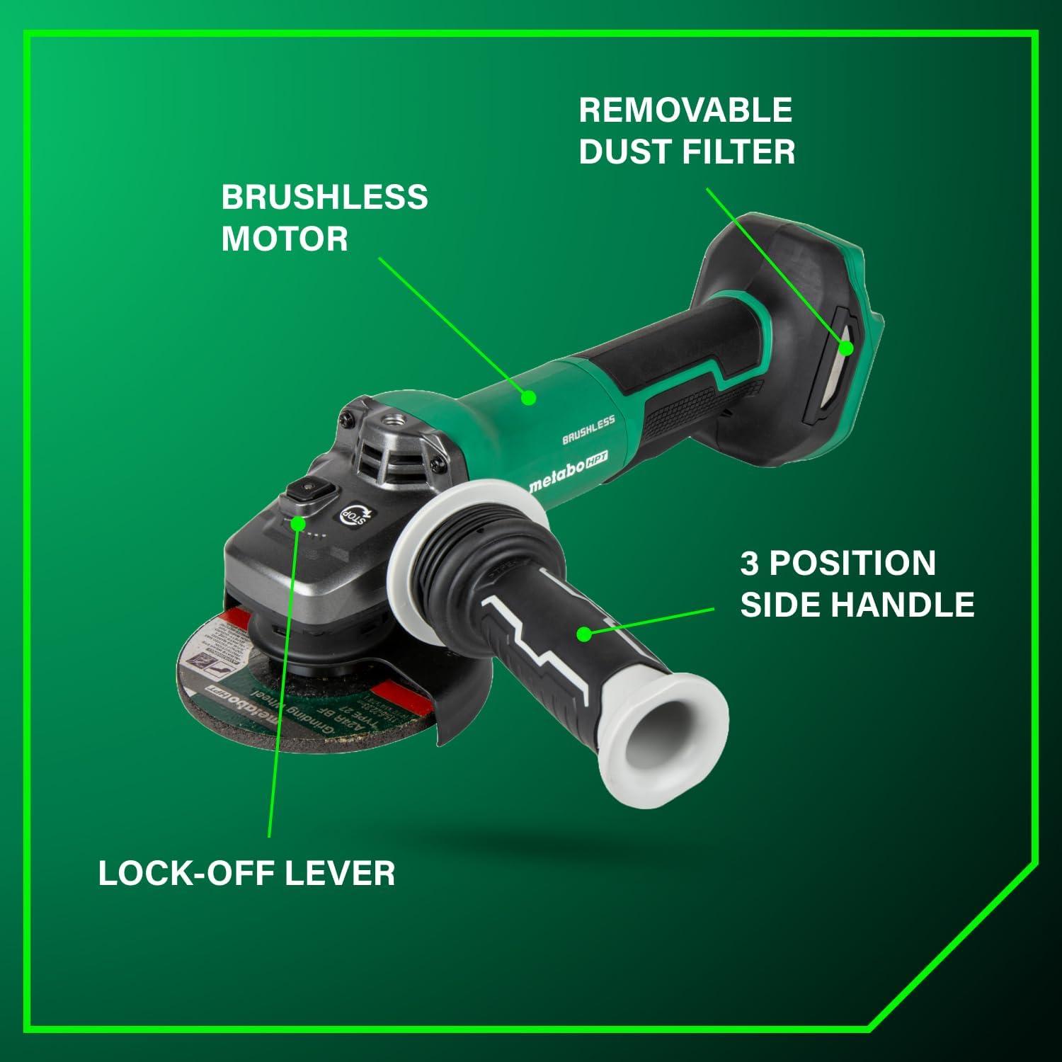 Metabo HPT 18V MultiVolt™ Cordless Angle Grinder | 4-1/2-Inch | Tool Only – No Battery | Paddle Switch | G18DBALQ4(G1812DFQ4 (Next Gen Model))