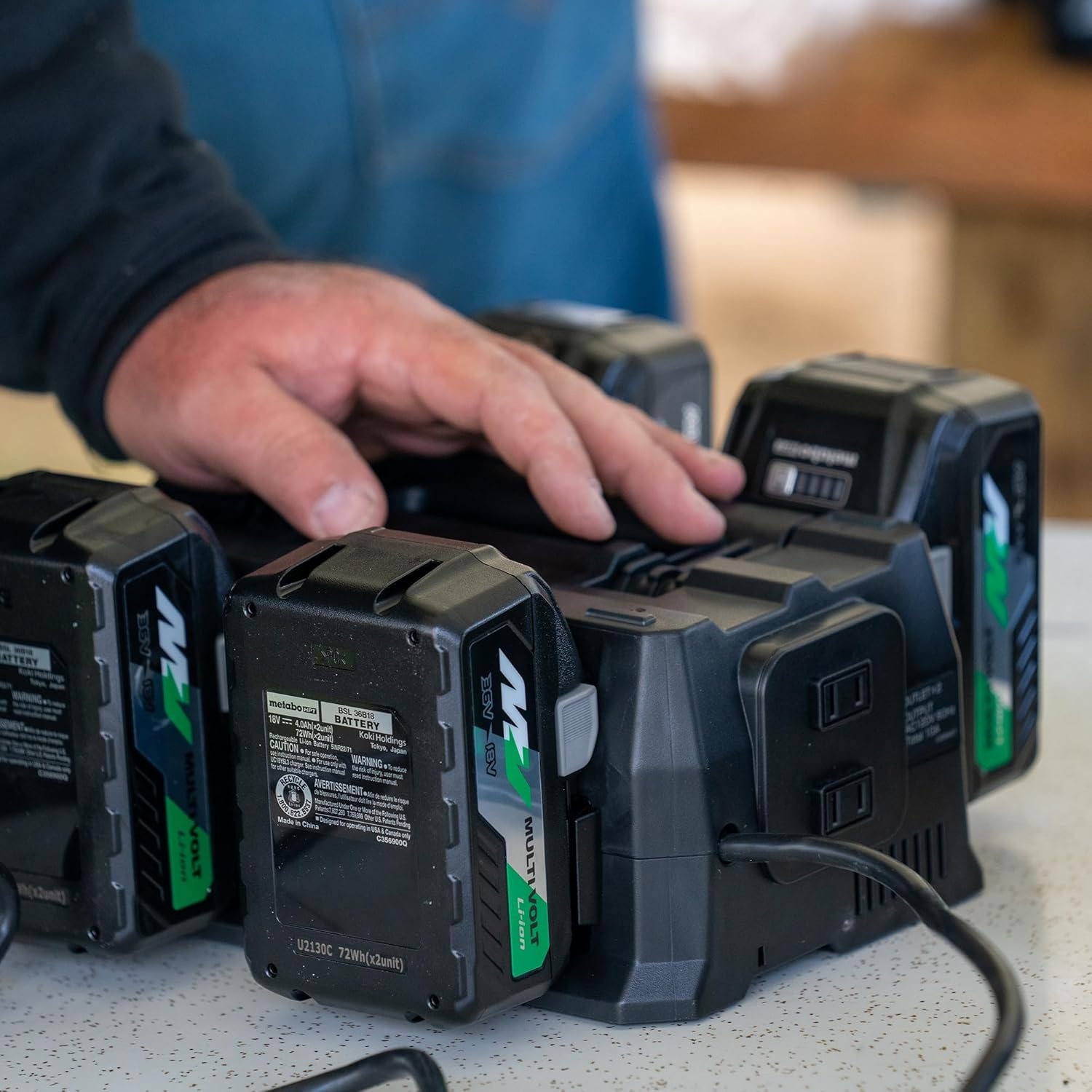 Metabo HPT 4-Port Battery Charger, 36V/18V, Slide-Style Batteries, Rapid Charging Time, Selectable Charging Modes, 2 USB Ports, 2 AC Outlets (UC18YTSL)
