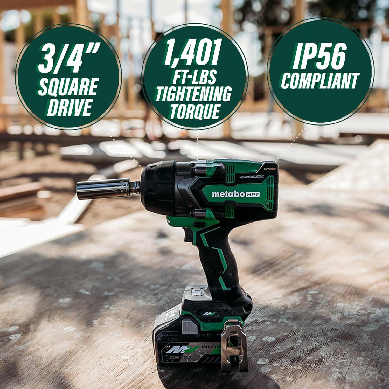 Metabo HPT 36V MultiVolt Cordless Brushless High Torque 3/4″ Impact Wrench, Accepts Any 18V/36V MultiVolt Battery, IP56 Compliant, High Performance Power Tool, Tool Body Only, WR36DFQ4