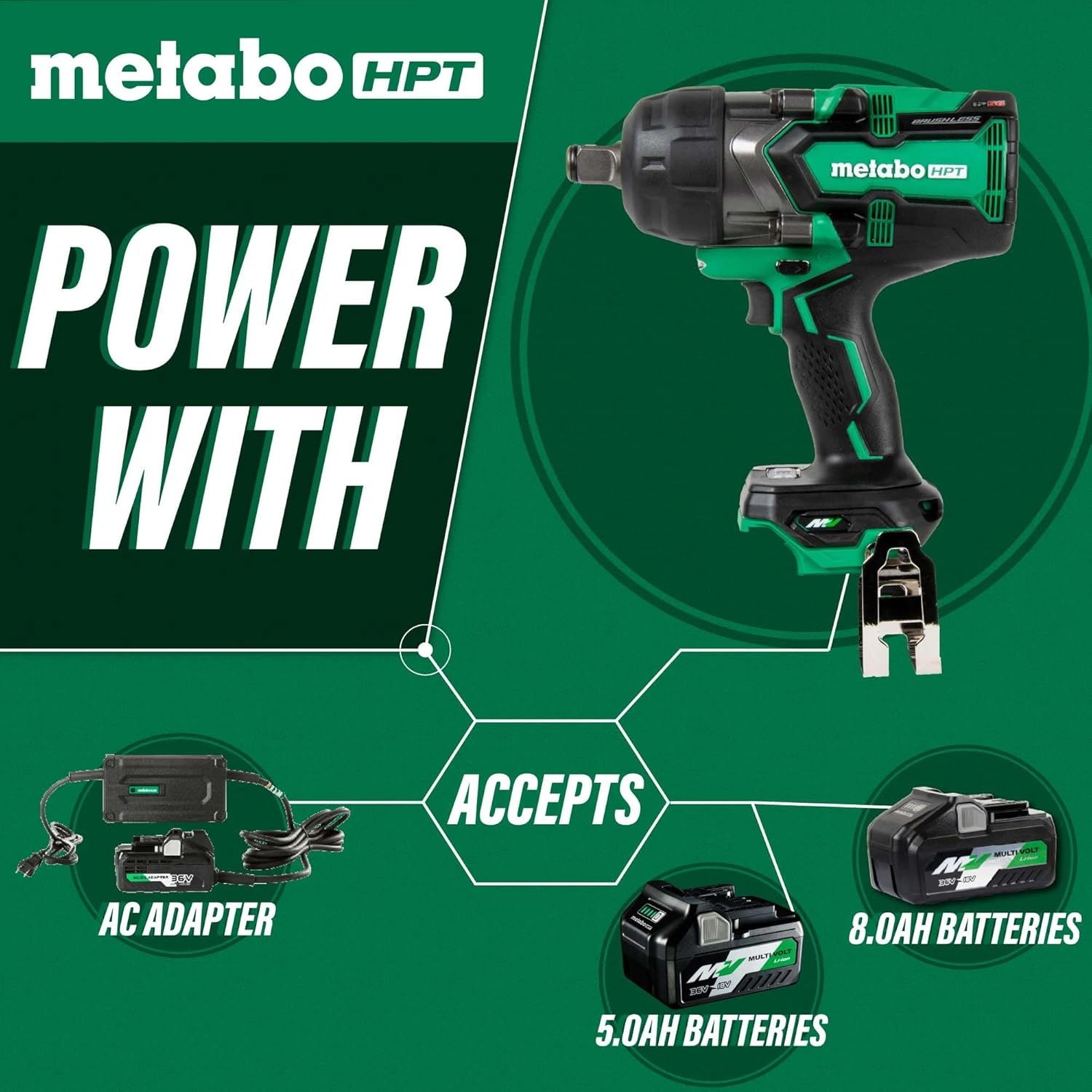 Metabo HPT 36V MultiVolt Cordless Brushless High Torque 3/4″ Impact Wrench, Accepts Any 18V/36V MultiVolt Battery, IP56 Compliant, High Performance Power Tool, Tool Body Only, WR36DFQ4