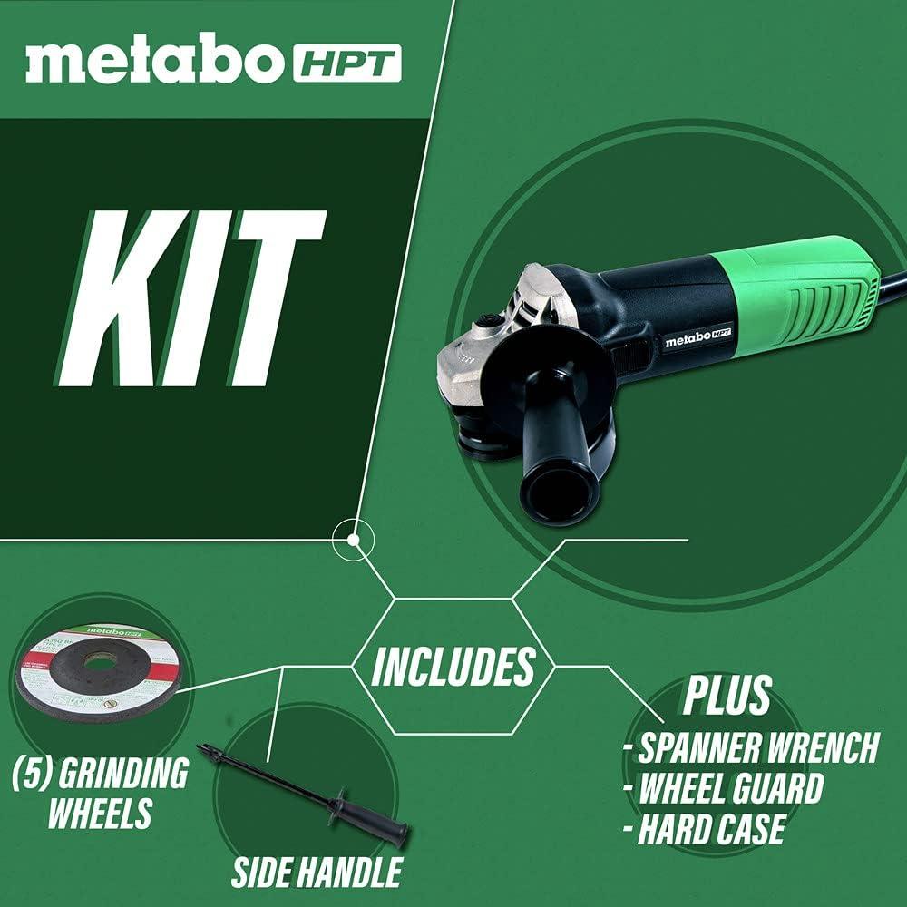Metabo HPT 4-1/2-Inch Angle Grinder, Includes 5 Grinding Wheels & Hard Case, 6.2-Amp Motor, Compact & Lightweight, G12SR4(Pack of 1)