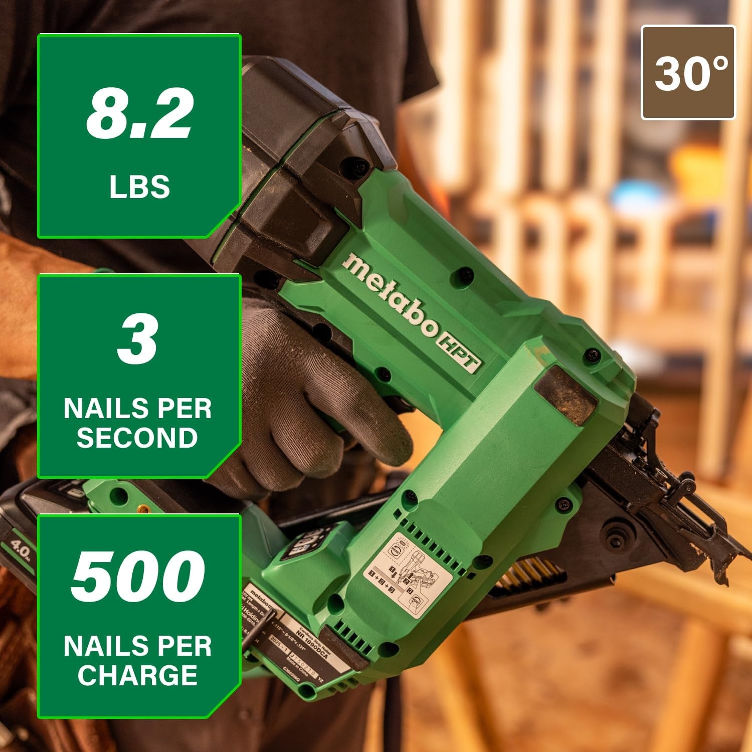 Bundle of Metabo HPT Cordless Framing Nailer, 18V – 4.0 Ah, MultiVolt™, 30 Degree, 3-1/2-Inch Paper Tape Nails, NR1890DCA + Metabo HPT 18V/36V MultiVolt™ Battery | 2.5Ah / 5.0Ah | 380083M