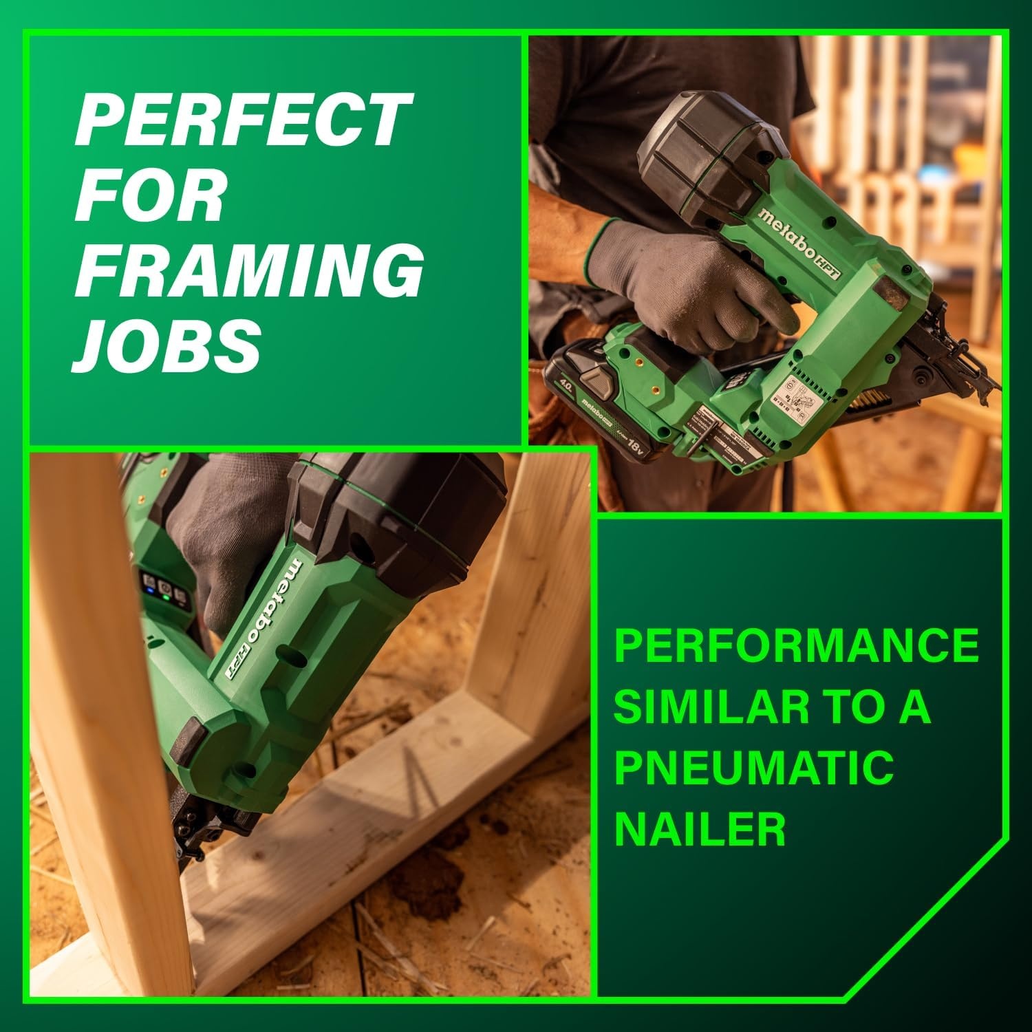 Bundle of Metabo HPT Cordless Framing Nailer, 18V – 4.0 Ah, MultiVolt™, 30 Degree, 3-1/2-Inch Paper Tape Nails, NR1890DCA + Metabo HPT 18V/36V MultiVolt™ Battery | 2.5Ah / 5.0Ah | 380083M