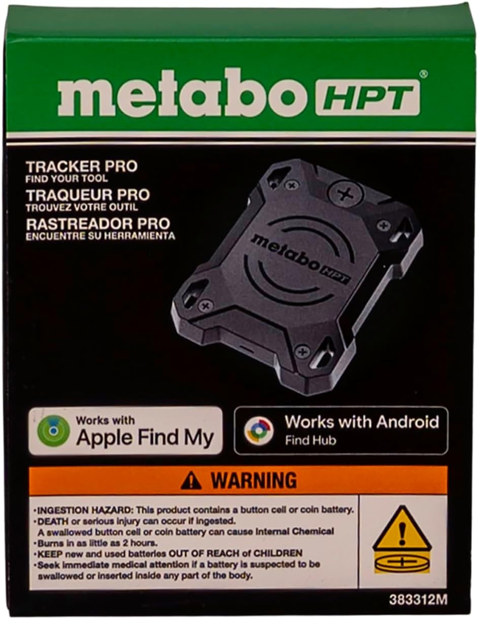 Metabo HPT Tracker Pro, 200 Ft Bluetooth Range, 3-Year Battery Life, IP 67 Rating, Internal Speaker, Smart Alerts, Multiple Ways to Attach to Tools, 383312M