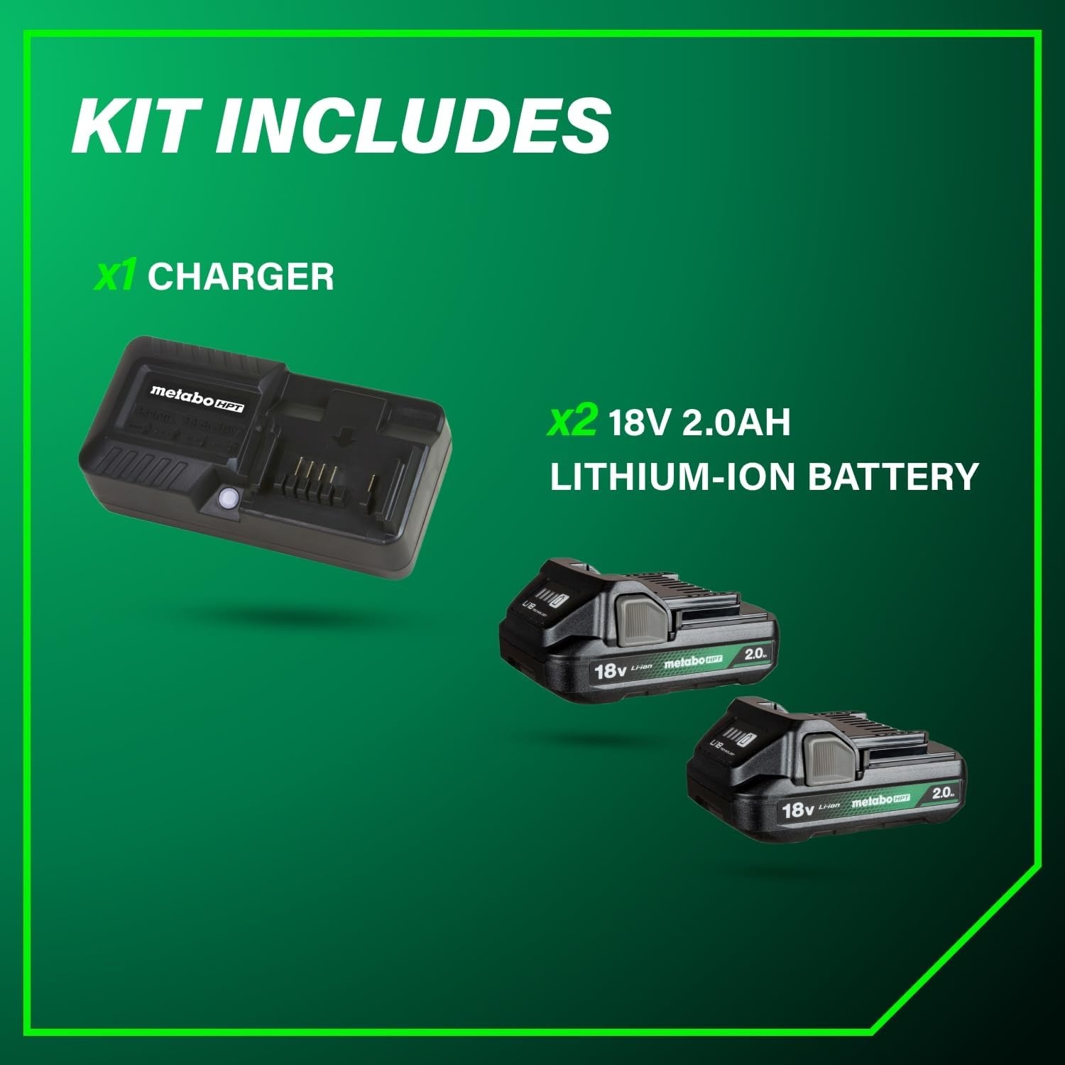 Metabo HPT 2-Pack 18V Batteries + Charger Kit, UC18YKSLQBYM