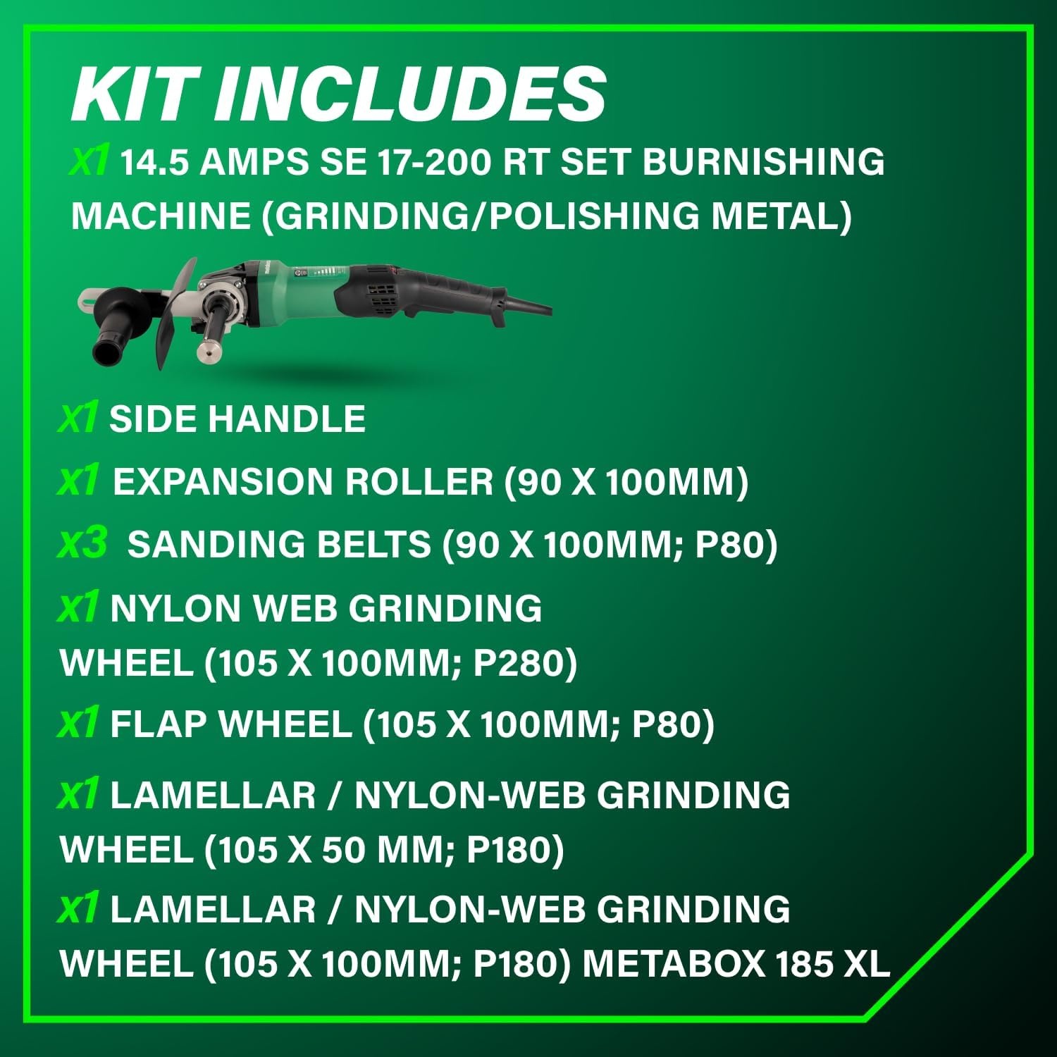 Metabo HPT SE 17-200 RT Set Burnishing Machine, Metal Polishing Tool with High Torque Motor, 14.5 Amp, Vario-Tacho-Constamatic Control, Motor with Dust Protection, Made in Germany, 646259620(Metabo HPT SE 17-200 RT)