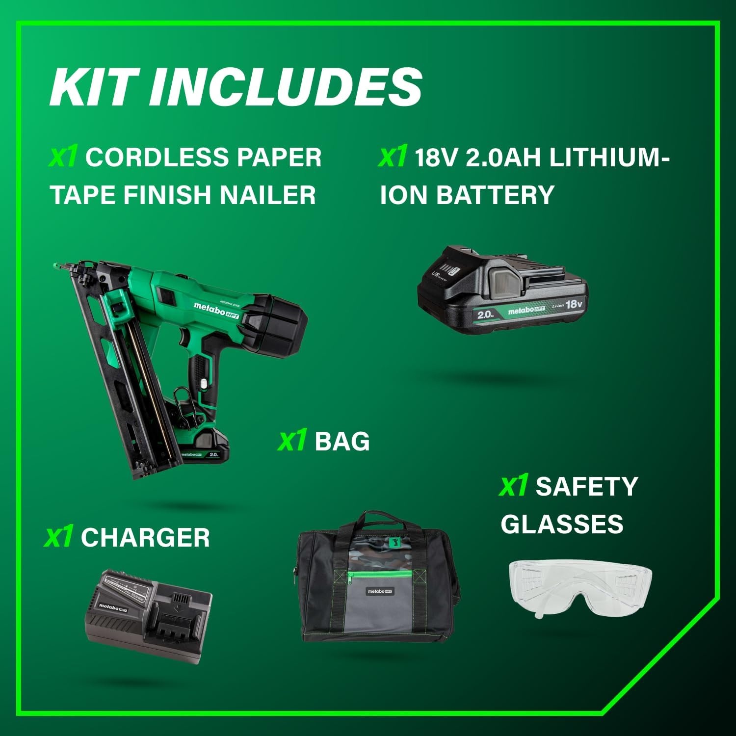Bundle of Metabo HPT Cordless Finish Nailer Kit, 18V MultiVolt™, 15 Gauge Angled, NT1865DAA + Metabo HPT 18V/36V MultiVolt™ Battery | 2.5Ah / 5.0Ah | 380083M
