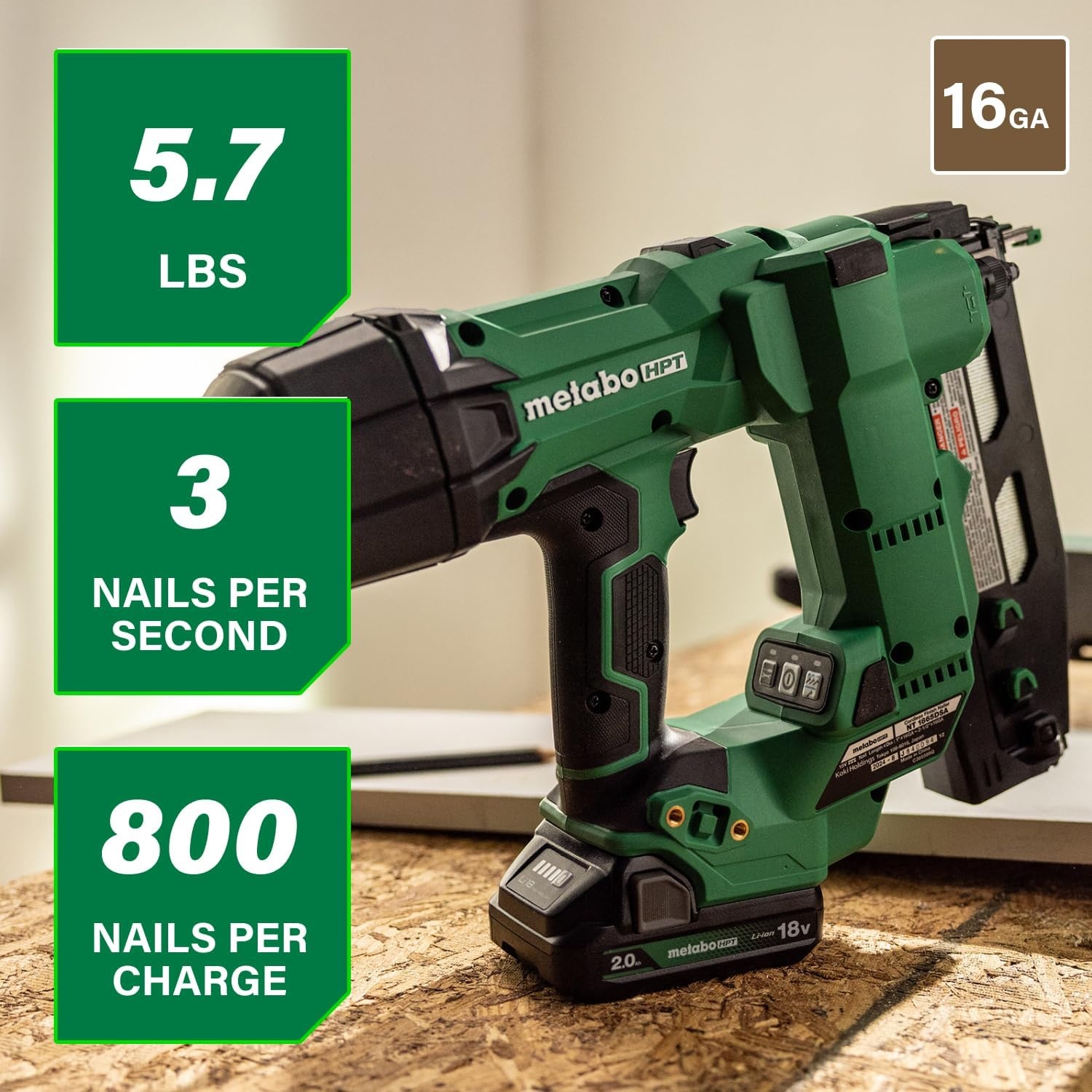 Bundle of Metabo HPT Cordless Finish Nailer Kit, 18V MultiVolt™, 16 Gauge Straight, NT1865DSA + Metabo HPT 18V/36V MultiVolt™ Battery | 2.5Ah / 5.0Ah | 380083M