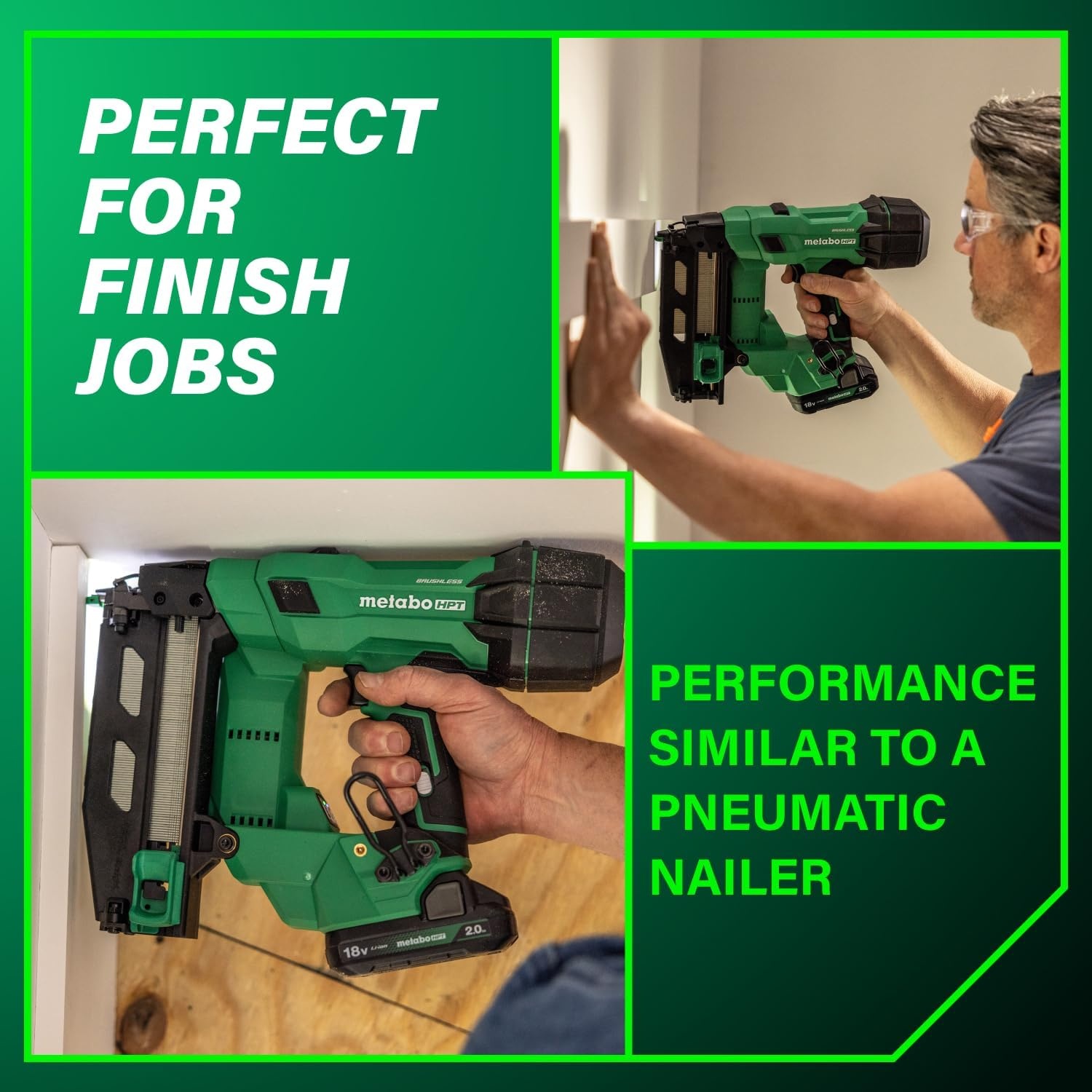 Bundle of Metabo HPT Cordless Finish Nailer Kit, 18V MultiVolt™, 16 Gauge Straight, NT1865DSA + Metabo HPT 18V/36V MultiVolt™ Battery | 2.5Ah / 5.0Ah | 380083M