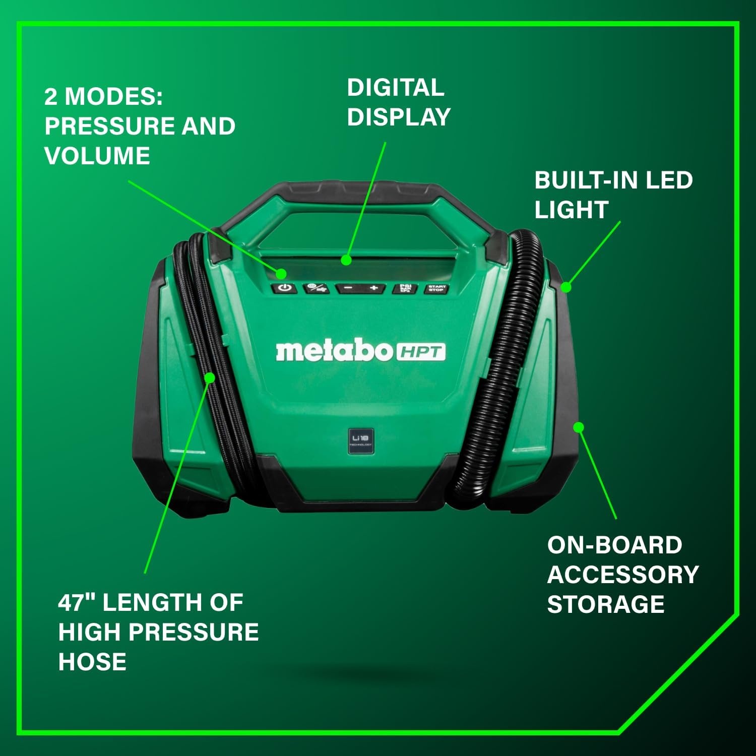 Metabo HPT 18V MultiVolt Cordless Dual Function Inflator, Portable Air Inflator with High Pressure and High Volume Modes, 160 PSI Max Pressure, LED Light, Tool Body Only, UP18DAQ4(18V Air Inflator Only (Tool Only))