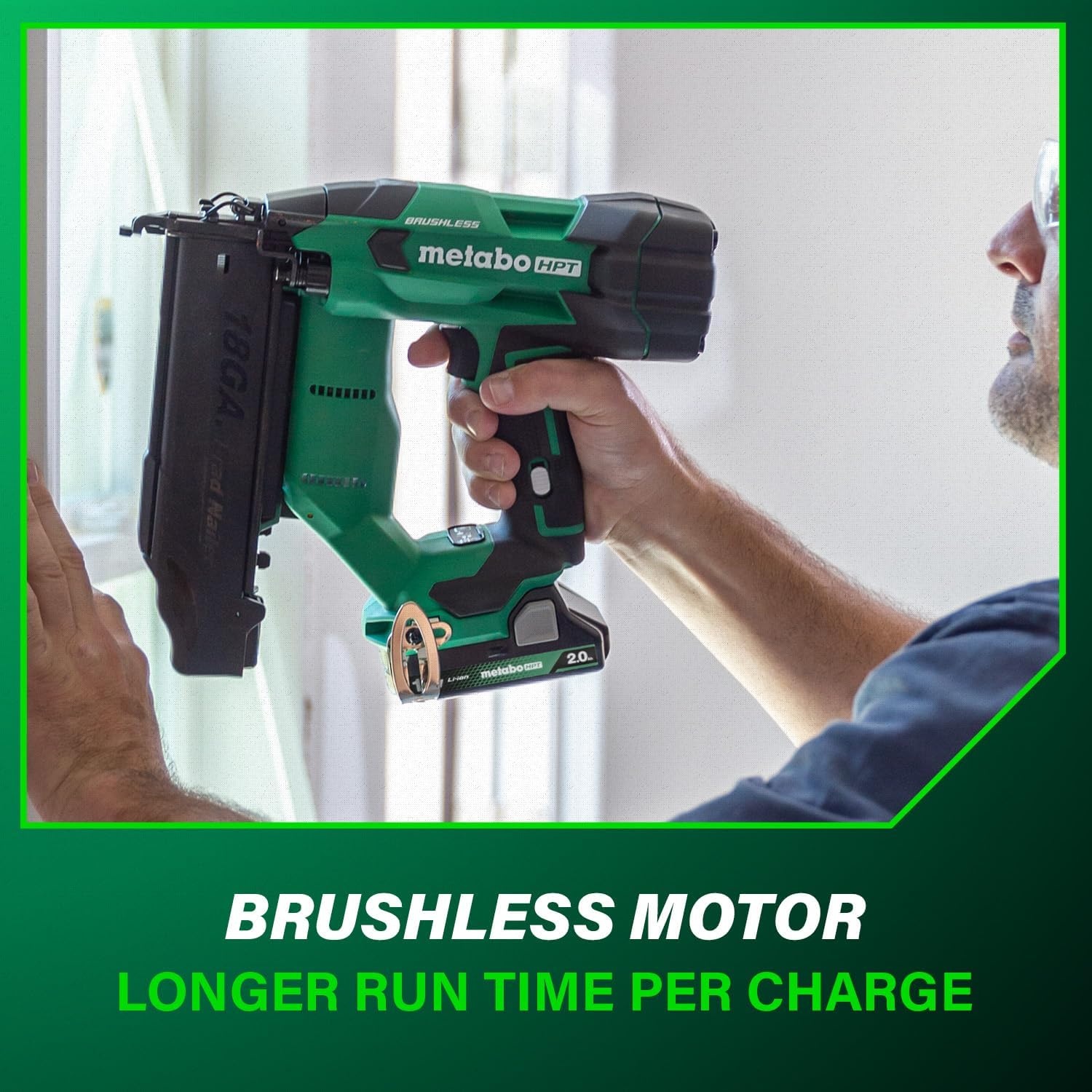 Metabo HPT 18V MultiVolt Brushless Compact Cordless Brad Nailer Kit, 18 Gauge Nailer with Power Tool 2.0Ah Lithium Ion Battery, Drives 5/8″ to 2″ Brad Nails, NT1850DFT(NT1850DFT)