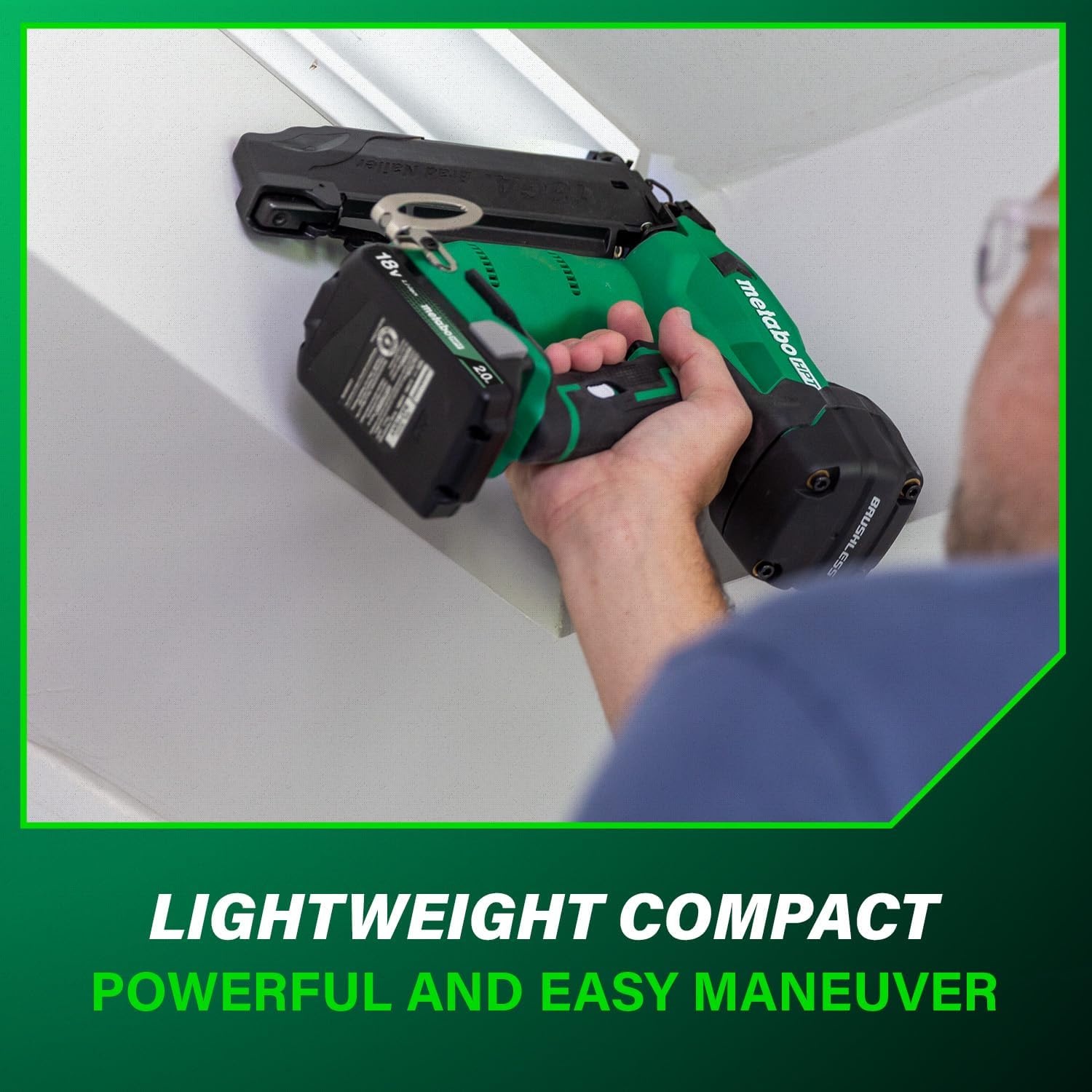 Metabo HPT 18V MultiVolt Brushless Compact Cordless Brad Nailer Kit, 18 Gauge Nailer with Power Tool 2.0Ah Lithium Ion Battery, Drives 5/8″ to 2″ Brad Nails, NT1850DFT(NT1850DFT)
