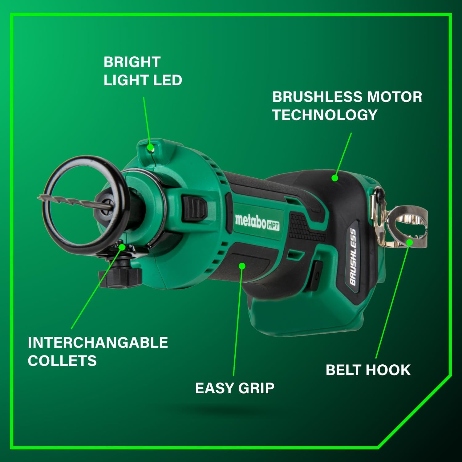 Metabo HPT 18V MultiVolt Cordless Drywall Cut Out Tool, Brushless Motor, 28,000 RPM, Interchangeable Collets, Unique Soft Start, Ergonomic Design, LED Light, Belt Hook, Tool Body Only, M18DYAQ4(‎M18DYAQ4 Only)