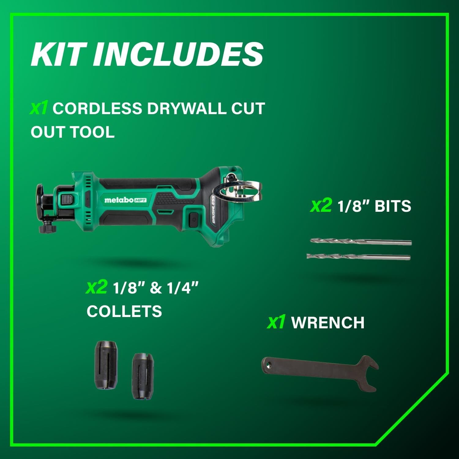 Metabo HPT 18V MultiVolt Cordless Drywall Cut Out Tool, Brushless Motor, 28,000 RPM, Interchangeable Collets, Unique Soft Start, Ergonomic Design, LED Light, Belt Hook, Tool Body Only, M18DYAQ4(‎M18DYAQ4 Only)