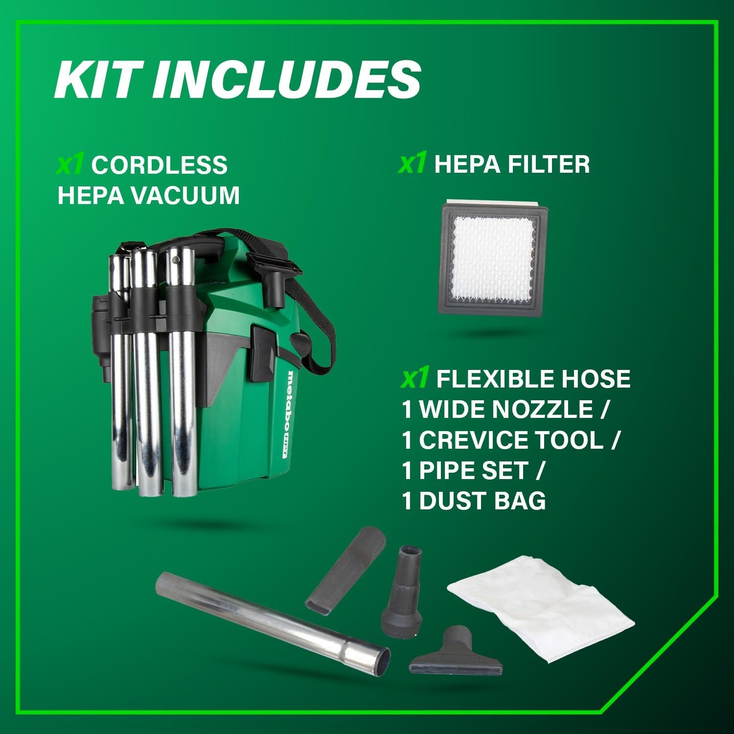 Metabo HPT 18V Cordless Wet/Dry Vacuum, 1.6 Gallon HEPA Filter Vacuum, Powerful 74 CFM Airflow, 8 ft. of Stretchable Hose, Eco and Boost Modes, Lightweight Design, Tool Body Only, RP18DAQ4(RP18DAQ4 Only)